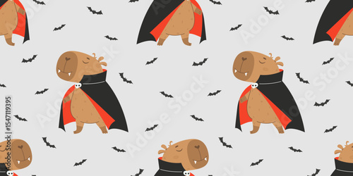 Capybara in Dracula vampire costume cute pattern