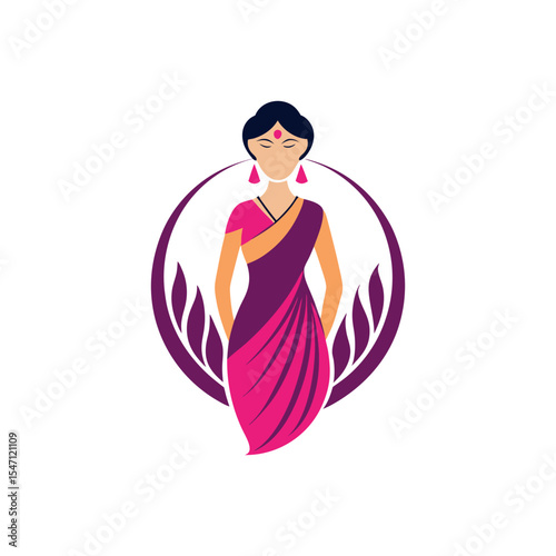 Women's fashion design logo with saree vector 