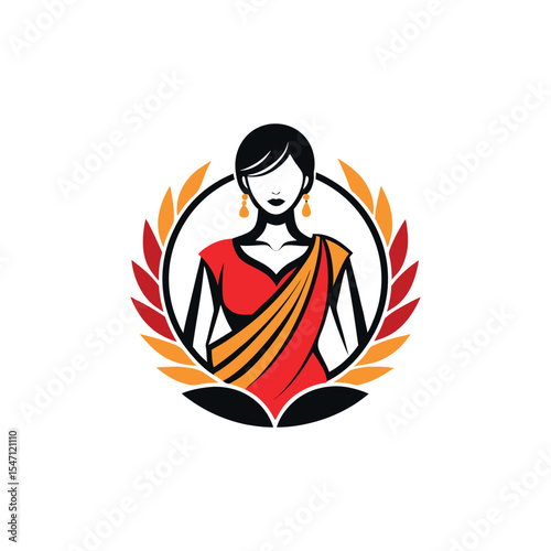 Women's fashion design logo with saree vector 