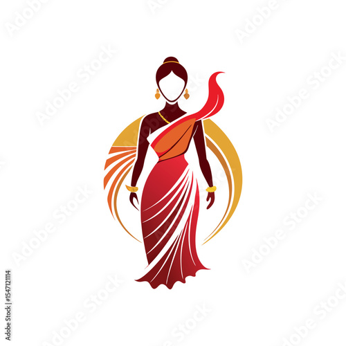 Women's fashion design logo with saree vector 