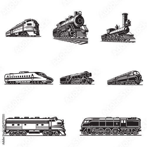 collection of train engine silhouette clipart, old train steam engine railroad illustration, train rail line engine design sublimation
