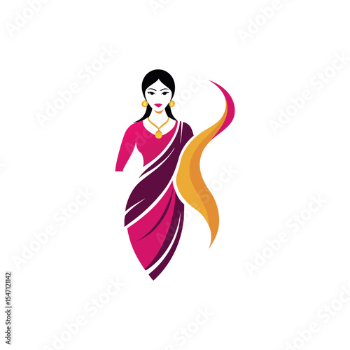 Women's fashion design logo with saree vector 