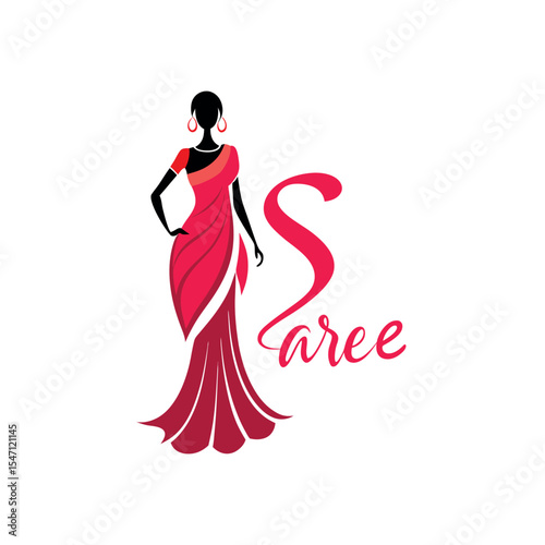 Women's fashion design logo with saree vector 