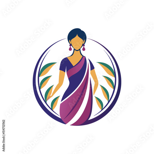 Women's fashion design logo with saree vector 
