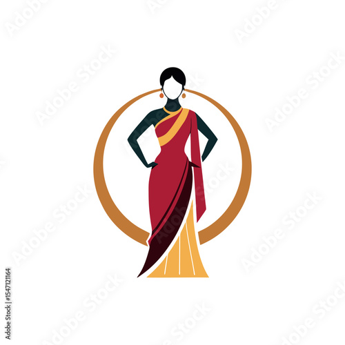 Women's fashion design logo with saree vector 