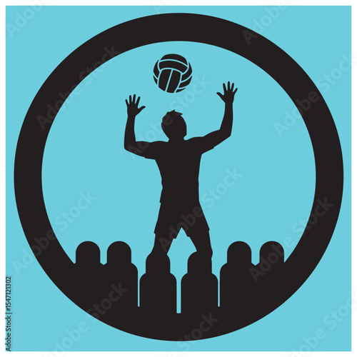 Silhouette of a volleyball player spiking the ball with spectators in the background