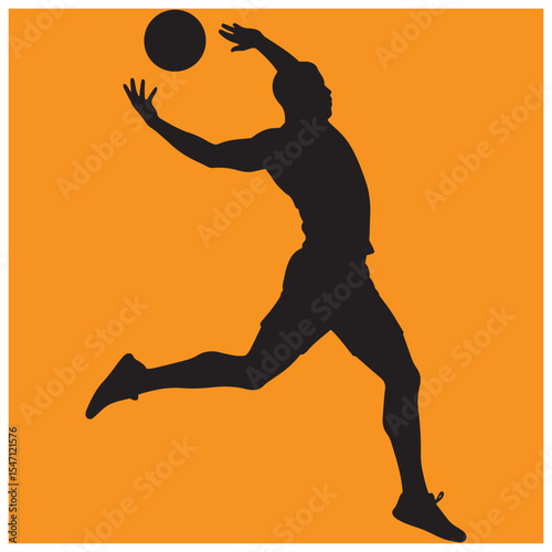 Silhouette of athlete jumping to spike volleyball against orange background illustrative sports concept