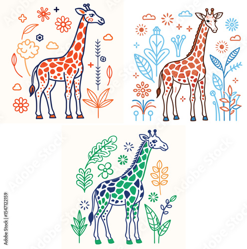 Color giraffe animal icon set 