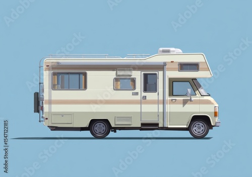  Retro RV on Open Road,  Iconic Vehicle, Freedom and Adventure Theme