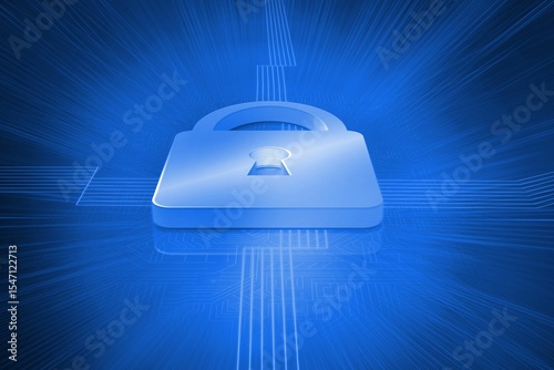 Lock on futuristic blue background