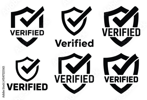 Verified shield icons set isolated on white background