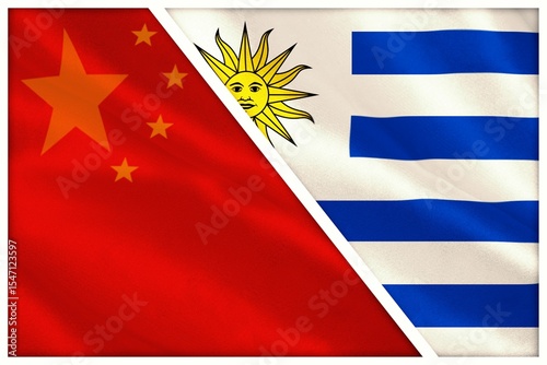 Cut out of Chinese and Uruguay flags