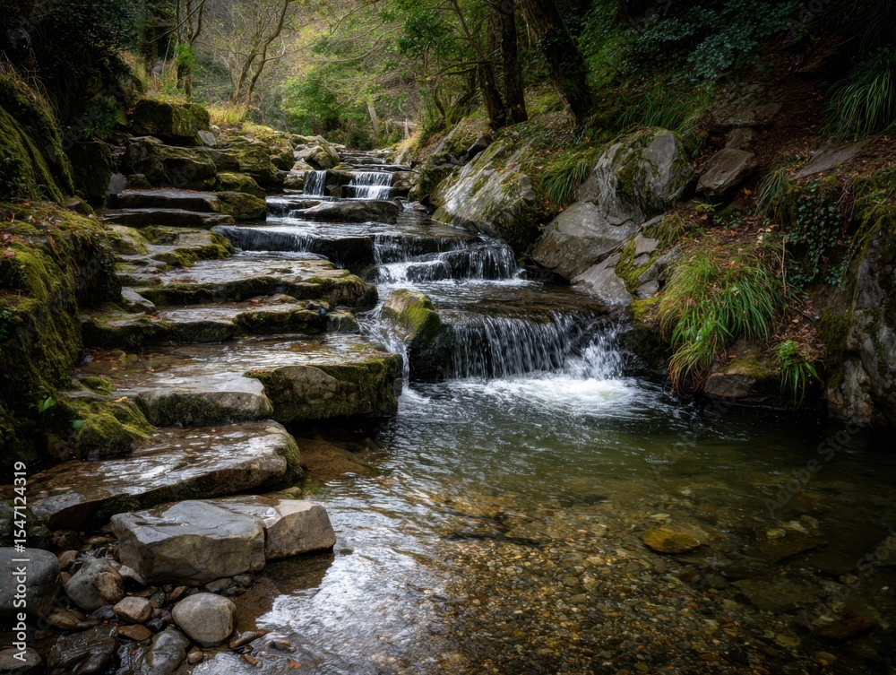 Fototapeta premium A Calm And Terraced Waterfall On A River