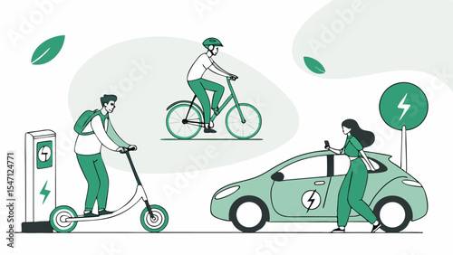 Man with car and cyclist people in sport action silhouette vector illustration