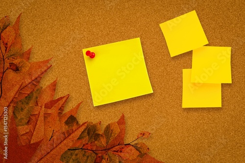 Autumn leaves with yellow notes