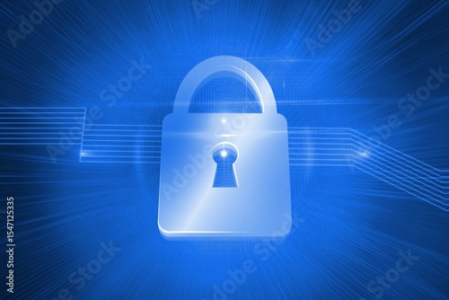 Shiny lock on blue background