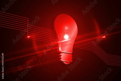 Shiny red light bulb on black background