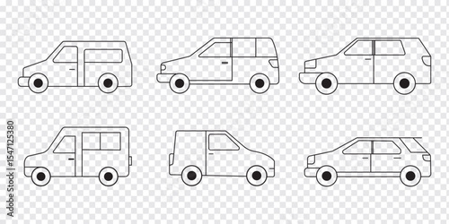 All transport vehicles icon set. Car icon, symbol. Car view from side. Vehicle logotype. Types of transport. Vector illustration a isolated on white background. Eps 10.