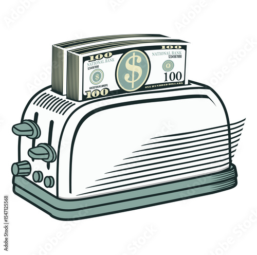 Vector illustration money toaster machine isolated on white background