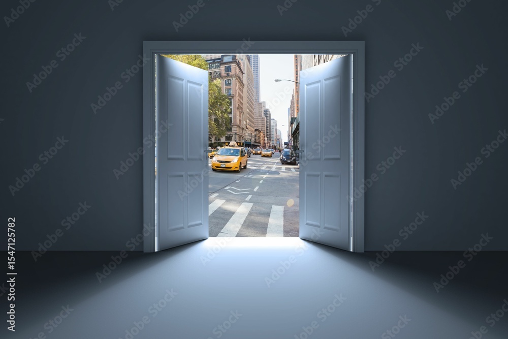 Fototapeta premium Digital image of door opening at street