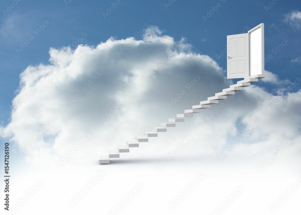Obraz premium Steps leading to open door in the sky