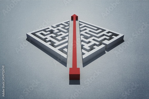 Red arrow cutting through puzzle