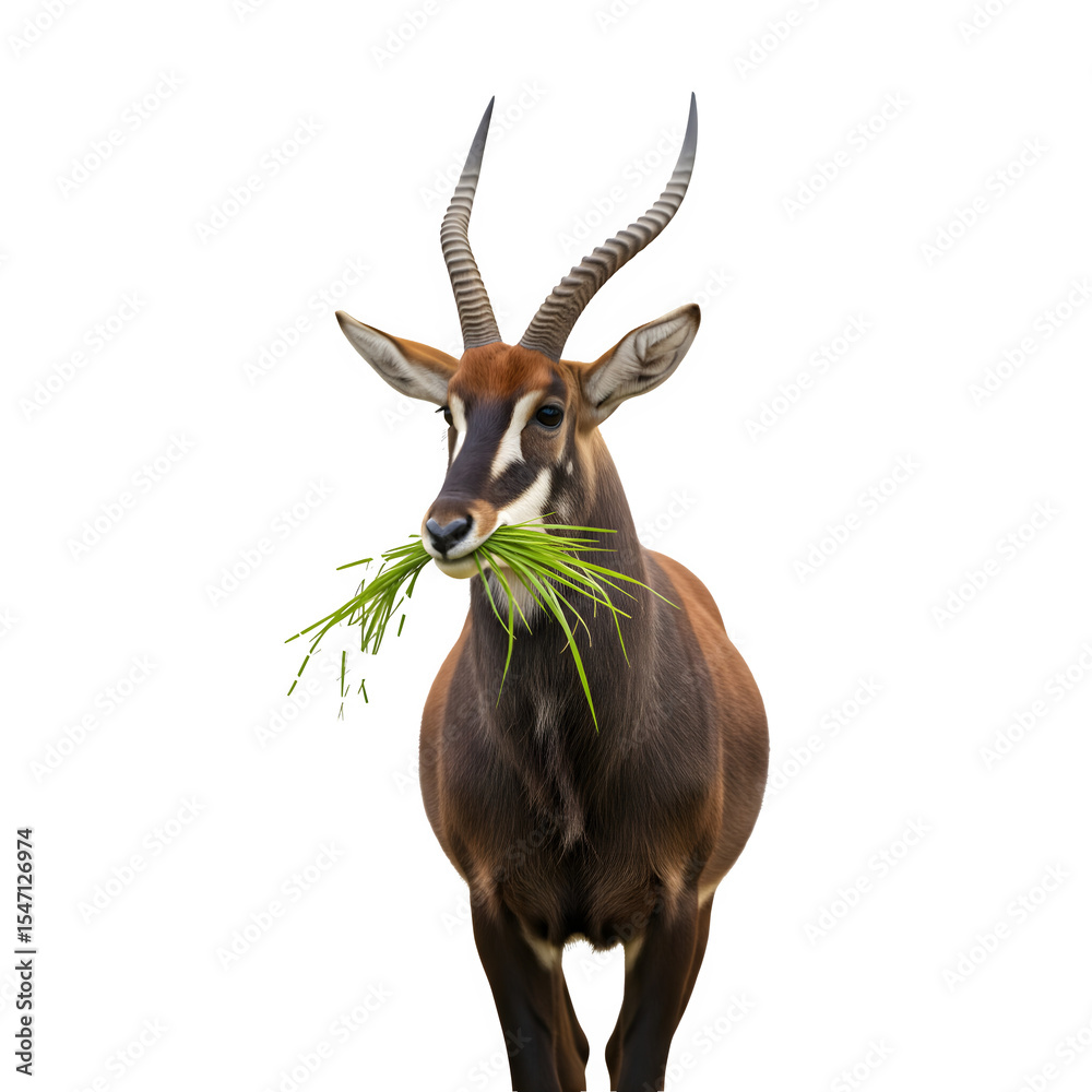 Fototapeta premium Sable Antelope Eating Grass isolated on a transparent background