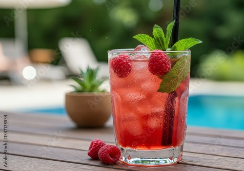 strawberry cocktail in the pool