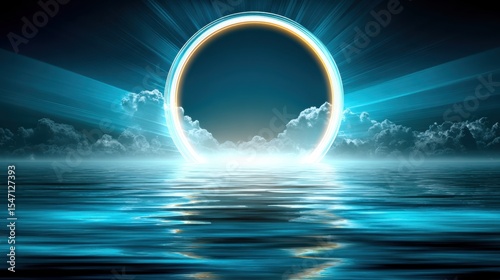 Liberation Gathering Loyalty Style. Radiant blue sunset over a calm ocean with dramatic clouds.