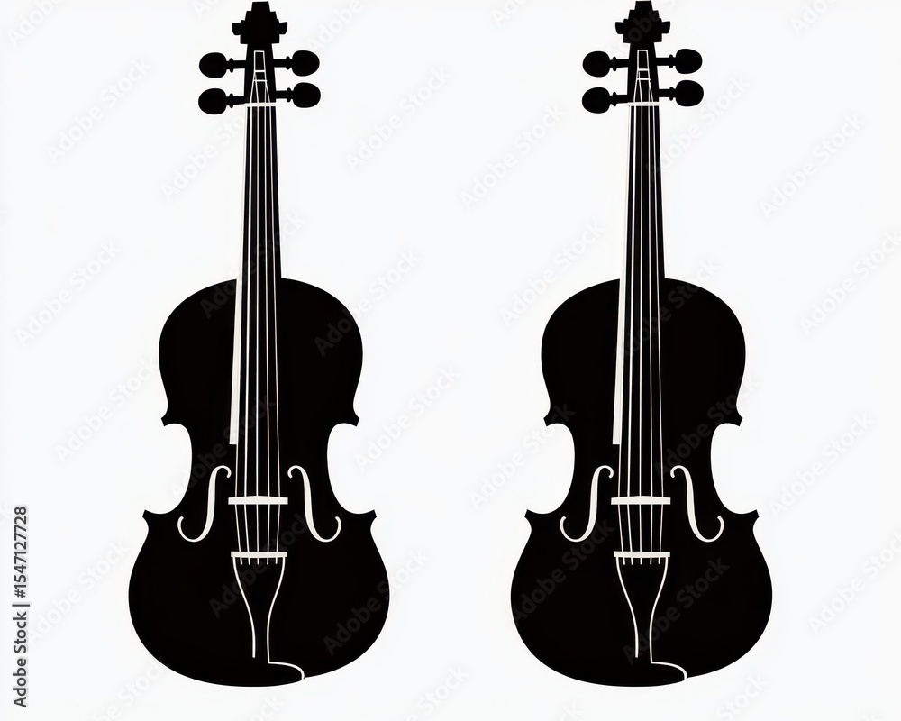 Fototapeta premium Fiddle Silhouette. Classic Artistic Acoustic Violin Silhouette for Concert
