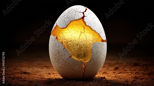 Liberation Gathering Loyalty Style. Cracked egg glowing with light from within on a textured surface.