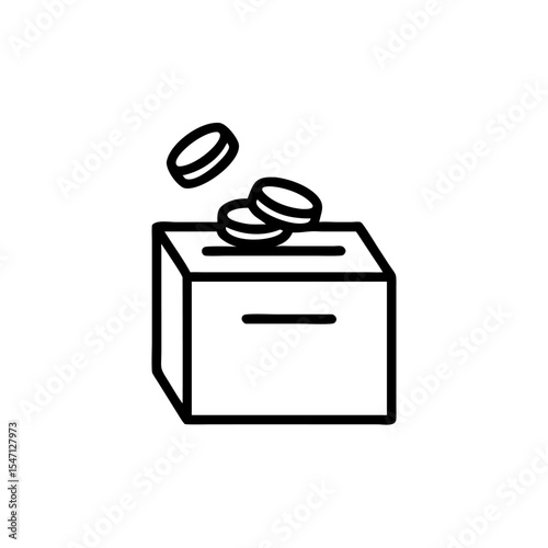 Line Art Illustration Donation Box Coins Charity Social Welfare Giving vector
