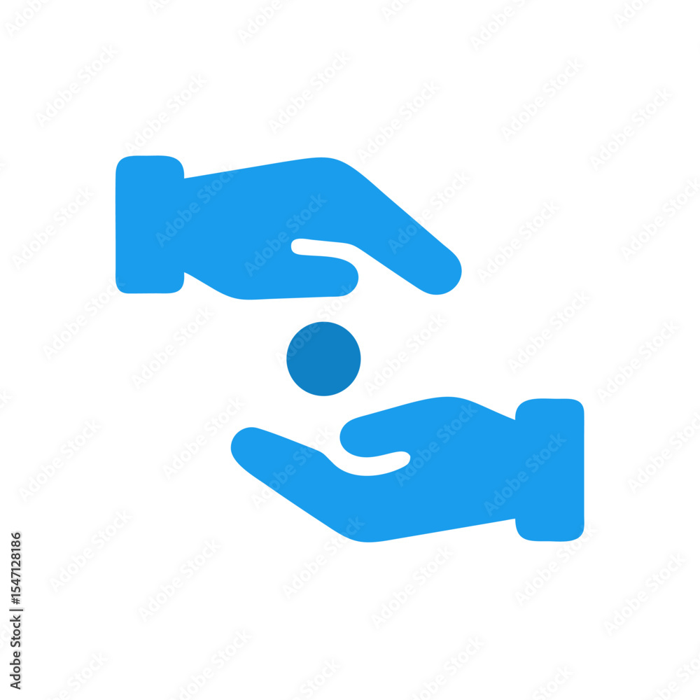 Blue Icon Two Hands Giving Receiving Donation Coin Charity Social Welfare vector Blue Icon Two Hands Giving Receiving Donation Coin Charity Social Welfare vector