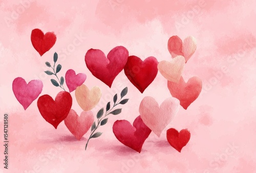 Watercolor Hearts Background Design for Valentines Day
