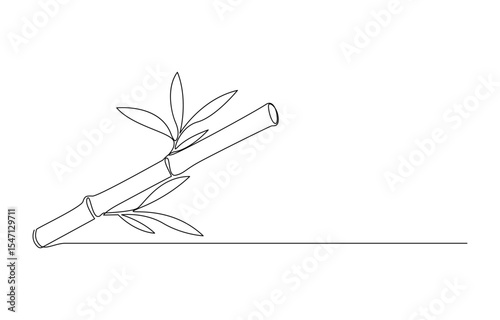 Minimalist Line Drawing of Bamboo Plants, Monoline Bamboo with Leaves,
