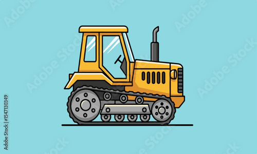 Cute Yellow Tracked Tractor Cartoon