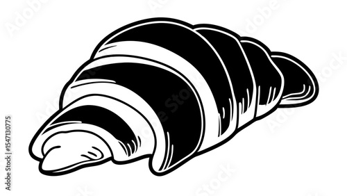 Illustration of a croissant with clear black and white contrast and detailed line work design style created with generated ai