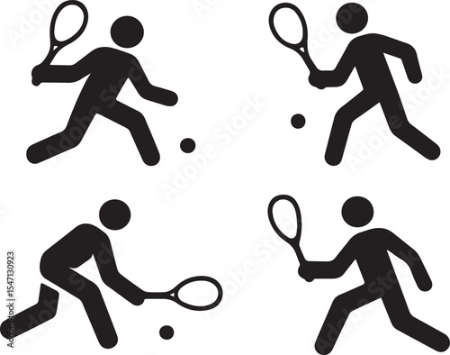 Squash Player and Racket Sport Action Silhouette Vector Set