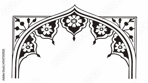 Floral archway design with intricate details and symmetrical patterns in black and white illustration created with generated ai