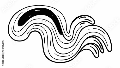 Abstract black and white line art featuring wavy and swirling patterns with a bold dark accent spot created with generated ai