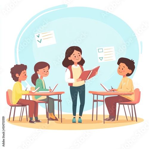 Girl reading to students in classroom