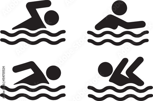 Swimming Sport and Stroke Action Silhouette Vector Illustration