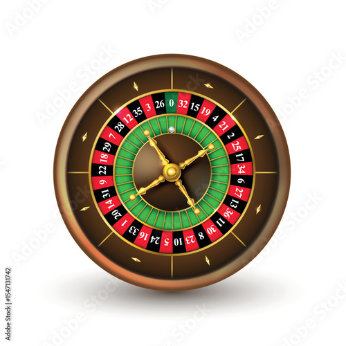 Realistic casino roulette wheel isolated on white