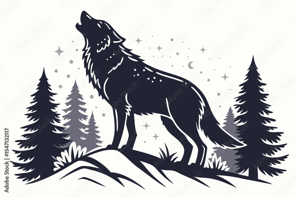 Obraz premium Spirit of the Wilderness: Wolf Silhouette Design
