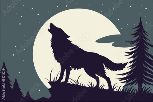 Echo of the Wild: Howling Wolf Silhouette