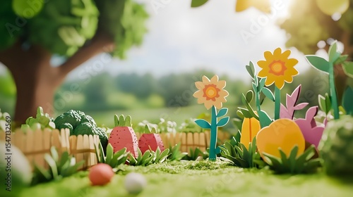 Paper craft, Spring, Garden, Paper Craft Spring Garden with Flowers and Vegetables