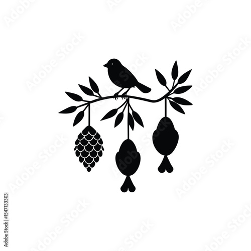 Bird sitting in the tree vector art illustration