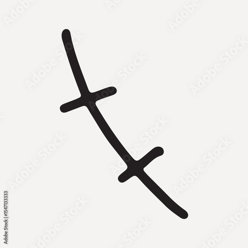 Minimalist black curved line with two crossbars on white, element vector