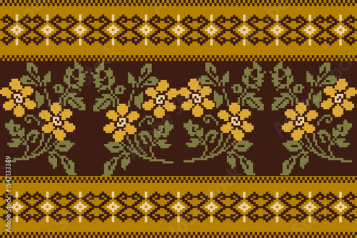 Traditional Ukrainian cross-stitch Detailed vector Illustration for textile printing design, on pixels pastel tones