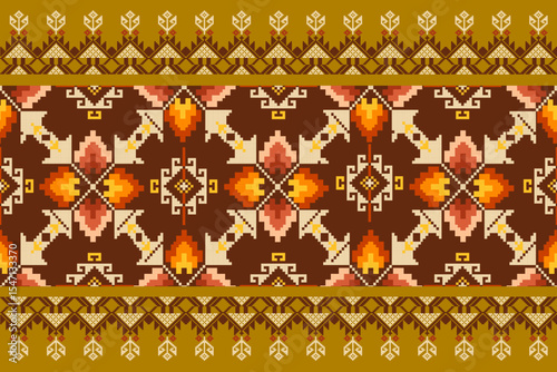 Traditional Ukrainian cross-stitch Detailed vector Illustration for textile printing design, on pixels pastel tones